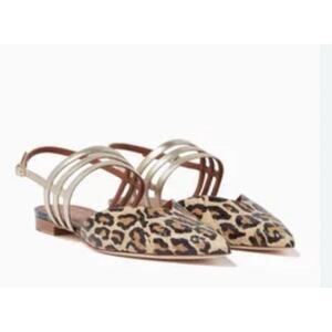 Malone Souliers Leopard Print Pointed Toe Sandals with Gold Straps